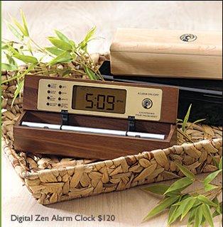 Digital Zen Alarm Clocks, available in maple, walnut, bamboo, and black lacquer