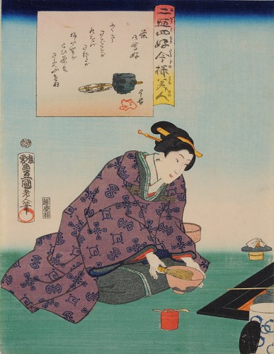 Utagawa Kunisada (1786-1865), a woman performing  the tea ceremony