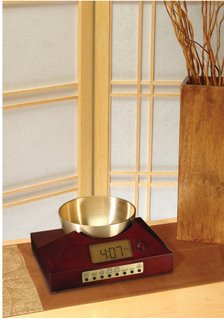 This unique "Zen Clock" features a long-resonating acoustic chime that brings the meditation session to a gradual close, preserving the environment of stillness while also acting as an effective time signal. 