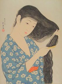 Combing beauty by Goyou, 1920