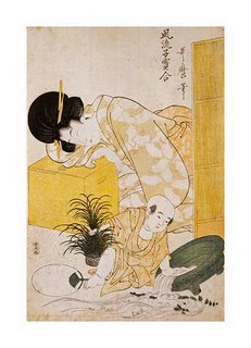 How to Get That Extra Hour of Sleep: UTAMARO, Kitagawa, A Mother Dozing While Her Child Topples a Fish Bowl