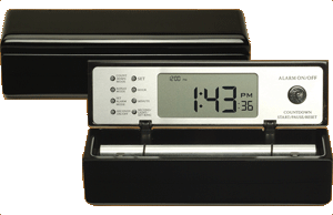 Black Lacquer Digital Zen Clock shown with lid open and closed